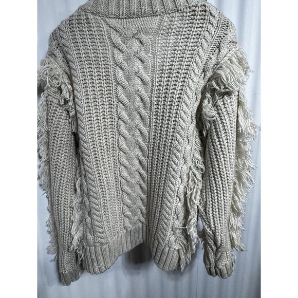 Vici Chunky Fringe Cable Knit Sweater XL Cream Acrylic Boho Textured Pullover - Picture 8 of 12